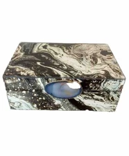 Marble Looking Wood / Glass Jewelry Box Art Deco With Gem Stone Handle