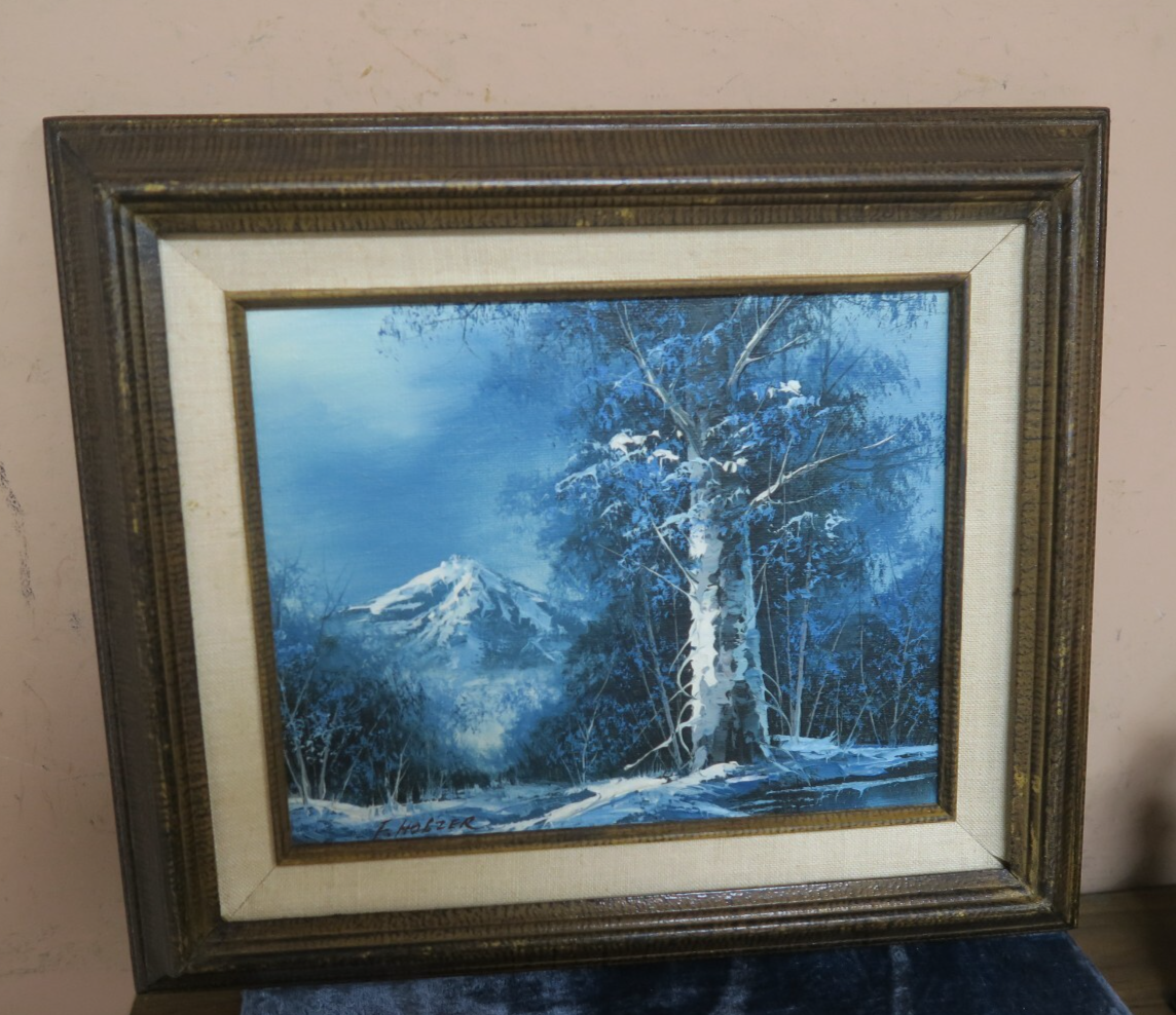 Original Signed F Holzer Oil on Canvas Mountain Forest Landscape