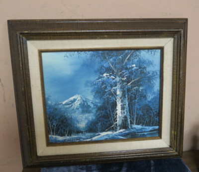 Original Signed F Holzer Oil on Canvas Mountain Forest Landscape Painting Framed