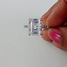 5ct Emerald Cut VVS Moissanite Hidden Halo Engagement Ring 14k White Gold Plated