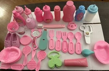 Lot of 40+ Baby Doll Accessories and Outfits Bottle Spoons Brushes Mixed Brands