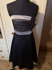 RED HERRING LBD Ladies Knee Length Dress Size 10 Black Satin Lace Strapless