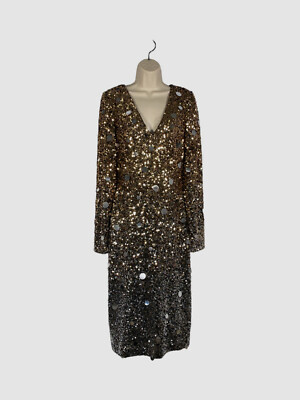 Badgley Mischka Women's Ombre Sequined Cocktail Dress - Gold Multi - Size 10 Badgley Mischka Women's Ombre Sequined Cocktail Dress - Gold Multi - Size 10