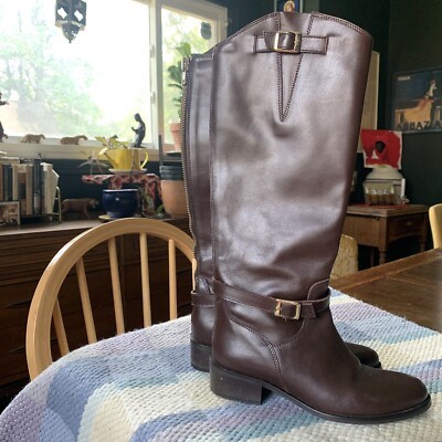 Charles David boots womens 5.5 Brown Leather Knee High Riding made italy zip euc