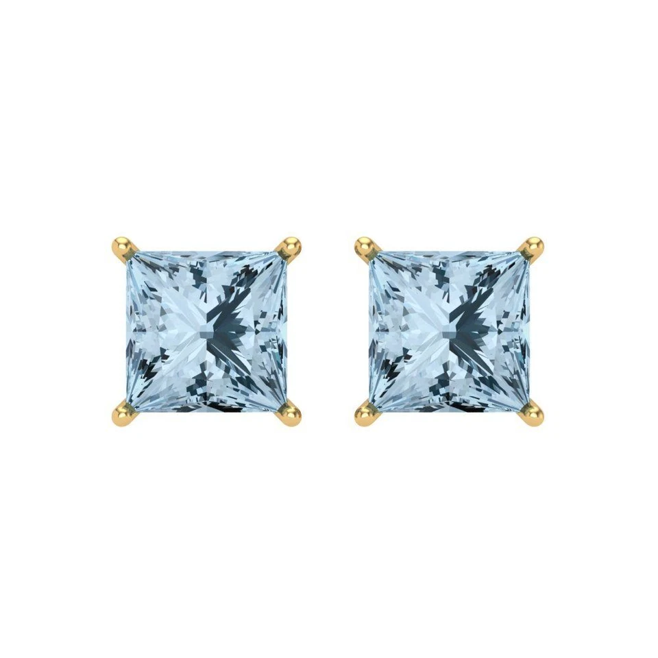 3ct Princess Cut Solitaire Classic Stud gem anniversary Earrings 14k Yellow Gold - Image 3 of 4