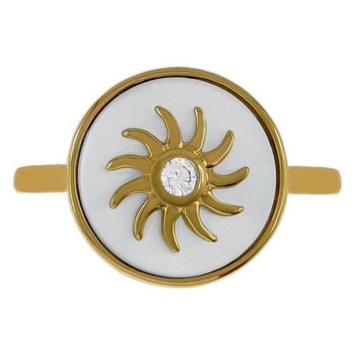 BAGUE Soleil Plaqué Or 750/000, Nacre et Oxyde de Zirconium - TAILLE 56 ...