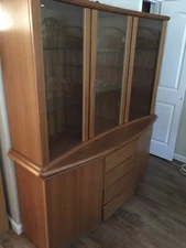 DANISH MODERN TEAK CHINA CABINET, 2 PART