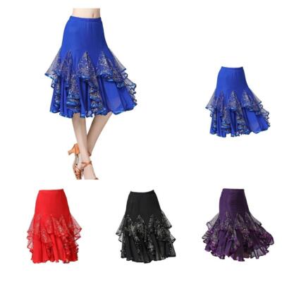 360° Blumen Pailletten Latein Ballsaal Tanz Rock Kleid