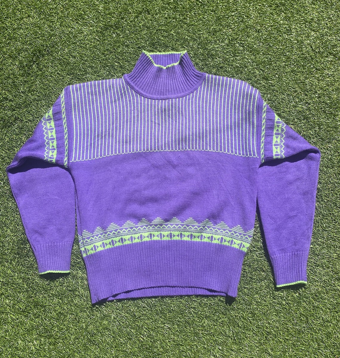 vintage 80s jumper purple green Vintage Retro 00s 90s Medium Small
