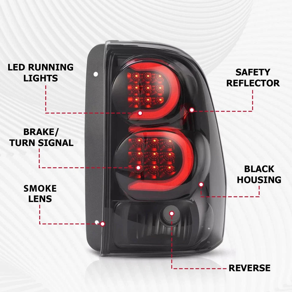 LED Tube Tail Lights Black Smoke For Chevy Trailblazer Trail Blazer 2002-2009 - Image 2 of 4