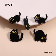 5PCS Cute Carton Black Cats Enamel Badge Pin Decoration Pins Bag Pins Cap Pins