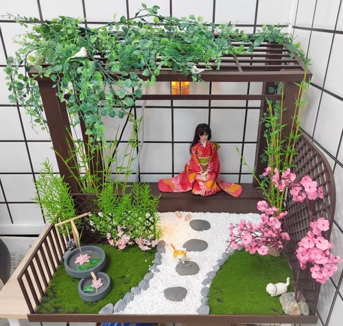 1:6 Puppe Foto Hintergrund Szene Miniatur Puppenhaus Außen Wand Fenster Fahrrad - Bild 2 von 5