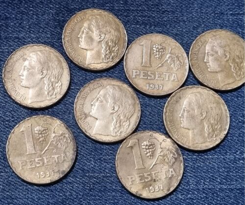 2nd Spanish Republic. 1 Brass Peseta Coin Year 1937. Weight 5.00 gr.