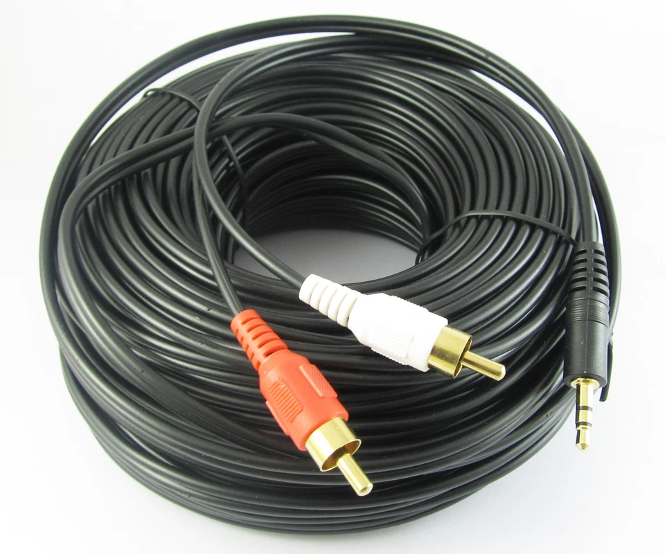 100Ft 30M Aux 3.5mm Gold Male Plug to 2 RCA Gold Male Stereo Audio Y Cable Cord - Image 4 of 4