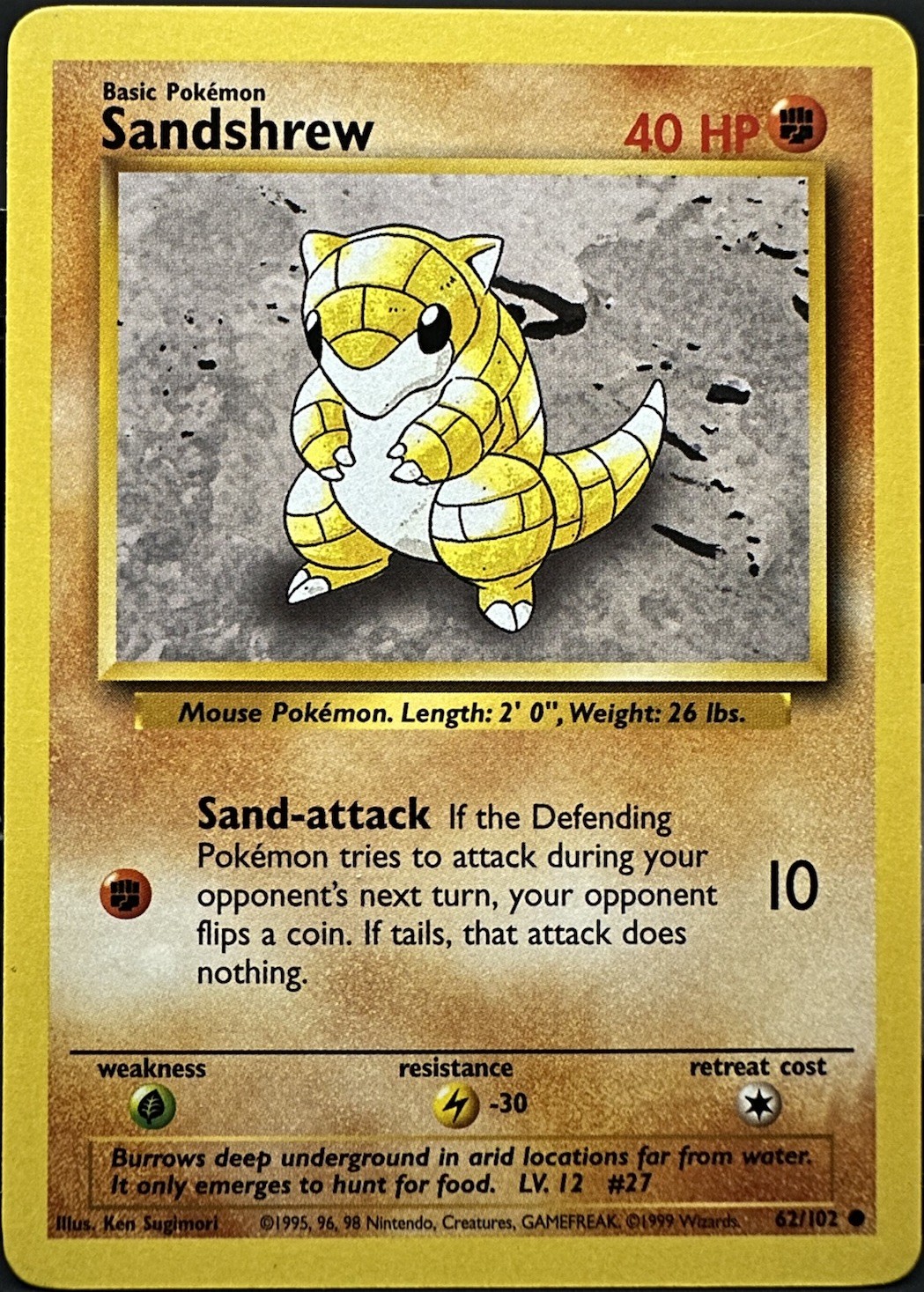 Sandshrew 62/102 Base Set Unlimited Pokemon TCG 1999 LP