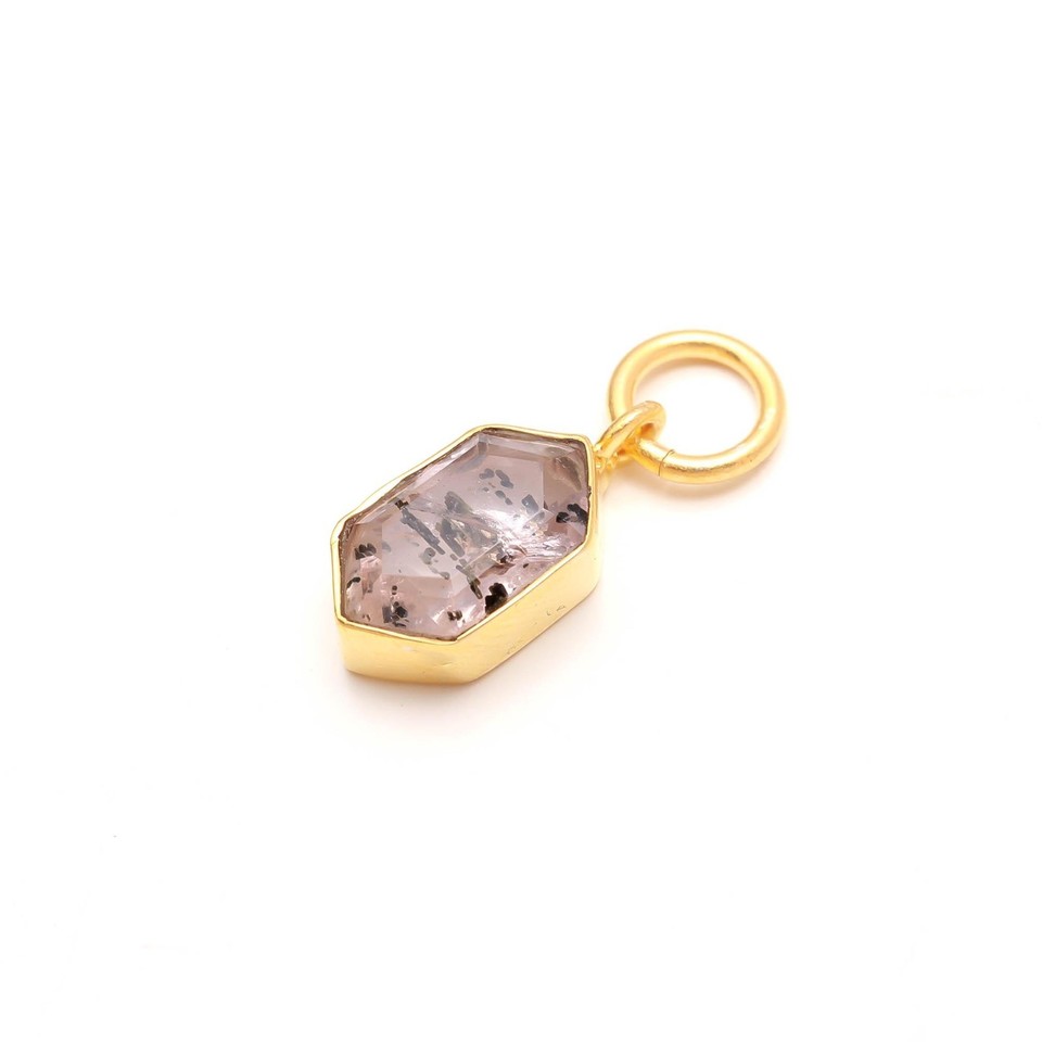 Natural Hexagonal Rocks Natural Pink Dot Quartz Hexagon Pendant 925 Sterling Silver Gold Fill ...