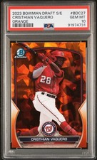 2023 BOWMAN DRAFT SAPPHIRE ED ORANGE #BDC27 CRISTHIAN VAQUERO 19/25 PSA 10