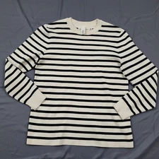 H&MF Logg Label Of Graded Goods Sweater Womens Medium Long Sleeve Striped Beige