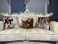Luxury Cowhide Pillow Cover Genuine Hair-On Leather Cushion Brown White 16"