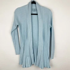 Joan Vass New York Baby Blue Open Cardigan Women Size M Ribbed Flared
