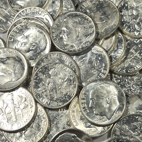 1963 D Roosevelt Silver Dimes, Roll of 50 US Coins, UNC, Gem, 10¢, #661