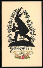 Künstler-AK Georg Plischke: Osterhase mit Stiefeln, Scherenschnitt 