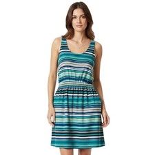 Loft Dress XS Blue White Teal Sleeveless Elastic Waist Striped Casual Coastal