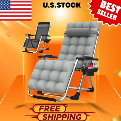 #ad Zero Gravity Reclining Camping Lounge Chair with Cushion Cup Holder Folding $71.99