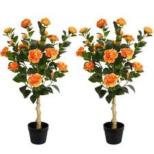 3FT Artificial Camellia Tree, 2 Pack Fake Camellia Tree Artificial Tree, Faux...