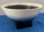 Red Wing pottery bowl #230 square pedestal foot MCM blue ombre gradient glaze