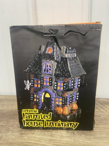 Vintage JC PENNEY Haunted House Ceramic Ghosts Owl Bats Pumpkins Luminary Light - Picture 2 of 11