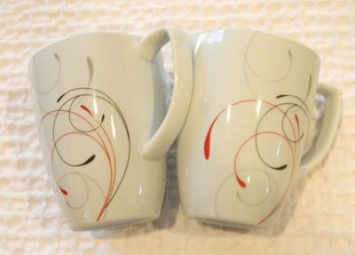 Corelle Coordinates Splendor Coffee Mugs Cups Porcelain Red Gray Swirl Lot of 2