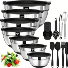 Set of 20 bowls stackable stainless steel mixing bowls with tight-fitting lids