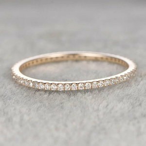 Authentic 1Ct Round Lab-Created Moissanite Full Eternity Band Ring 14K Yellow Gold Plated