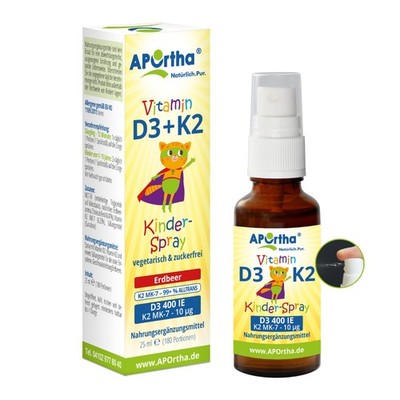 APOrtha  Vitamin D3 + K2 für Kinder -Erdbeergeschmack - 25 ml Mundspray