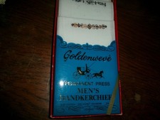 Nib Vintage Goldenweve Men  s Hankerchiefs Set of 3 Cotton Poly Embroiderd