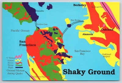 San Francisco Shaky Ground Fault Map Photochrome Postcard by Mike Roberts