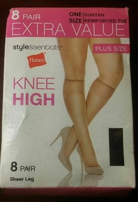 Hanes Style Essentials Plus-size Knee Highs Jet Black pack of 6 .N
