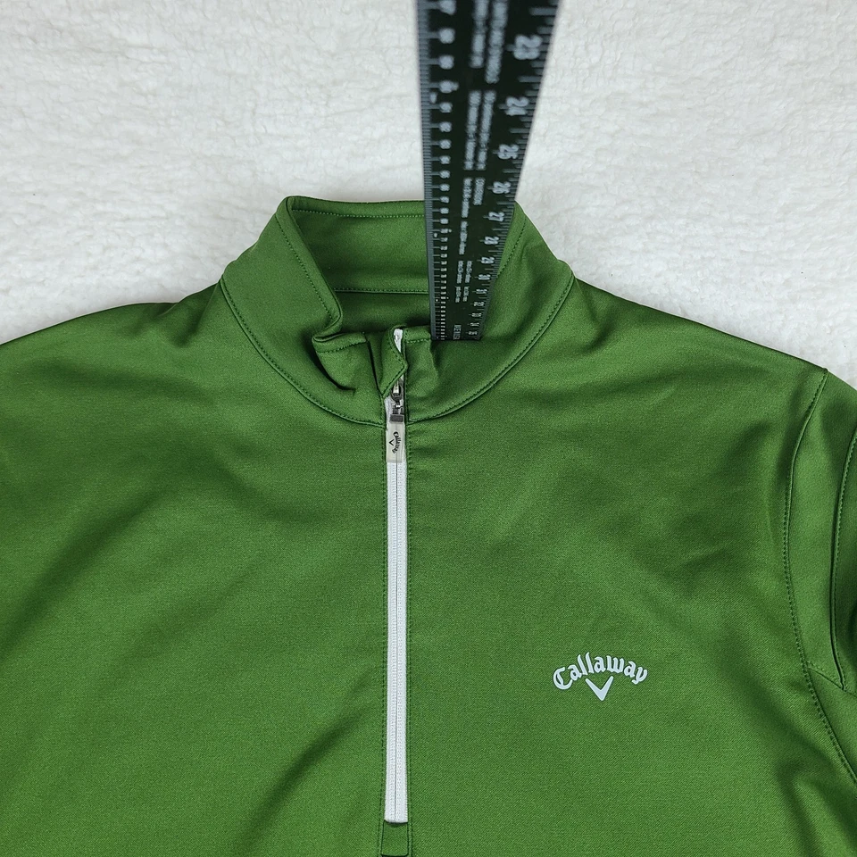 Callaway 毛衣男式中号绿色纯色四分之一拉链性能科技高尔夫 — 第 3/4 张图片