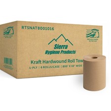 Sierra Hygiene 1-Ply Natural (Kraft) Roll Towels, 10” x 800’, 6/Case, USA