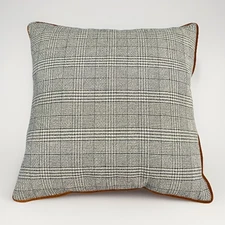 Two Throw Pillow Covers Orange Micro Plush Back And Blue Gray Tweed Front 21x21