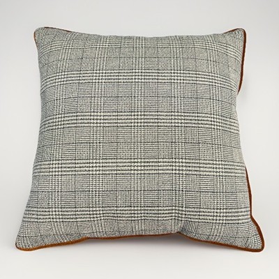Two Throw Pillow Covers Orange Micro Plush Back And Blue Gray Tweed Front 21x21
