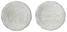 Bolivia 2 Bolivianos, 2017, KM #223, Mint Commemorative