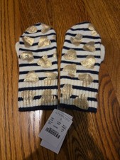NWT Crewcuts Kids' Girls Blue  White Striped Gold Heart Mittens Size M