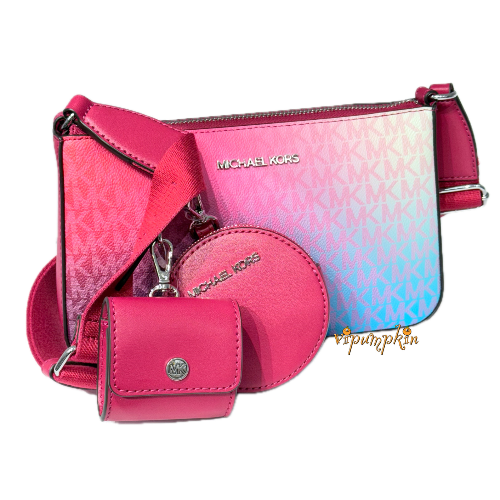 MICHAEL KORS JET SET CROSSBODY BAG W CASE FOR APPLE AIRPODS PRO DARK RASPBERRY