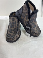 New Hey Dude Denny Leo Nut Slip On Booties Size US 5 Leopard Print Faux Fur