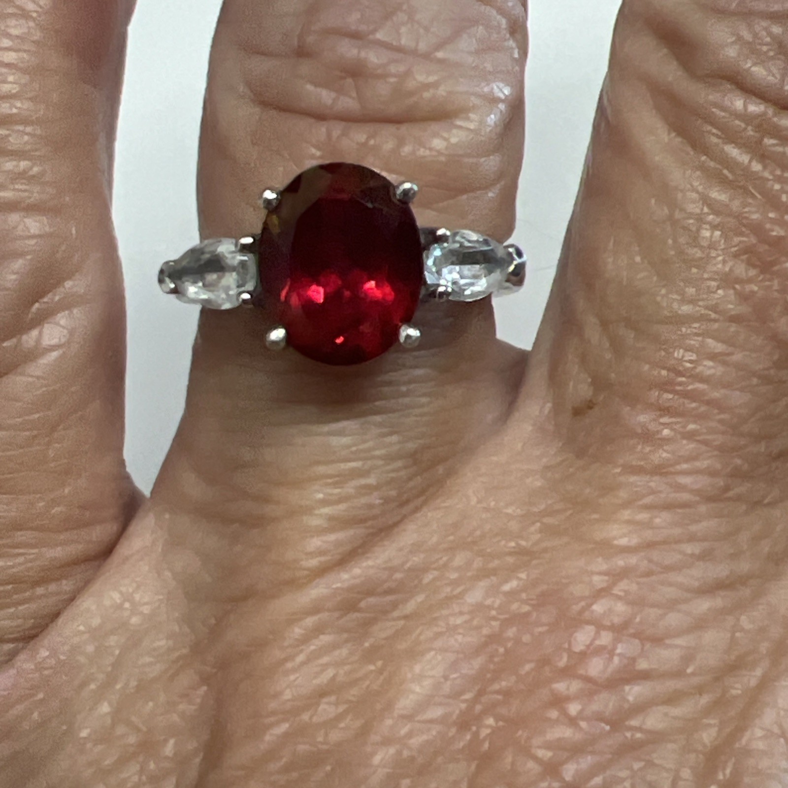 Sterling Silver Ruby White Topaz BBJ RING SIZE 8 - image 1