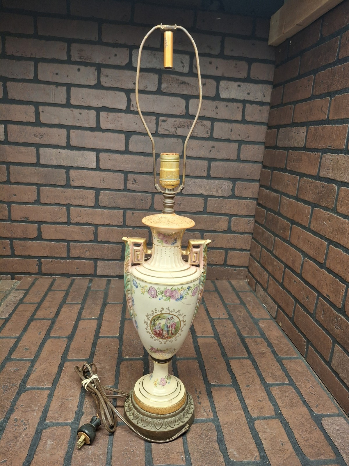 antique porcelain table lamp Floral English Countryside 