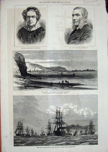 Original Old Antique Print 1877 Danube War Nicopolis Ships Alexandria Carpenter