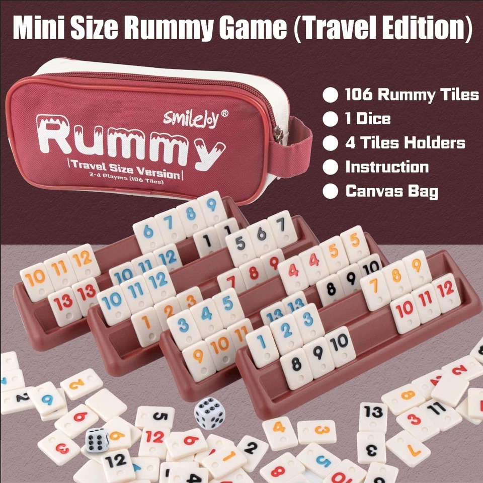 Mini Rummy Cube Game Set for 4 Players, 106 Tiles, 4 Racks, 1 Dice - Image 3 of 4